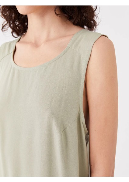 Lcw Vision U Yaka Düz Keten Karışımlı Elbise fırsatları