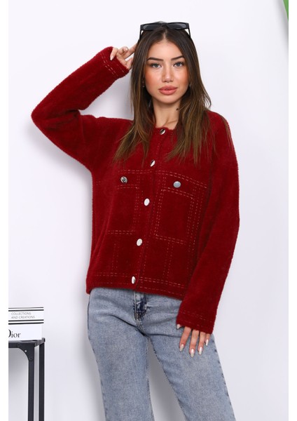Bordo Angora Yumoş Triko Hırka