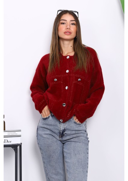 Bordo Angora Yumoş Triko Hırka modelleri