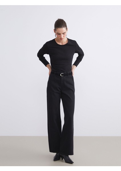 Yeni Sezon Beli Kemerli Wideleg Kadın Jean Pantolon