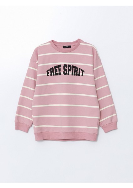 Yeni Sezon Bisiklet Yaka Baskılı Kız Çocuk Sweatshirt
