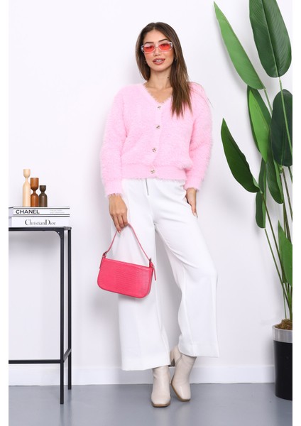 Pembe Dümeli Kısa Angora Yumoş Triko Hırka fiyatları