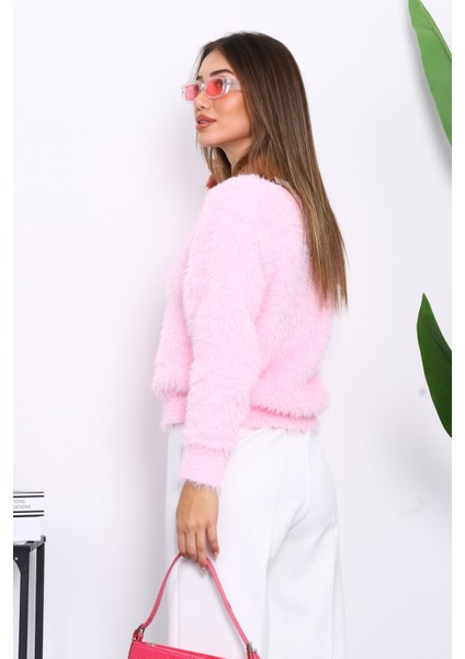 Pembe Dümeli Kısa Angora Yumoş Triko Hırka fırsatları
