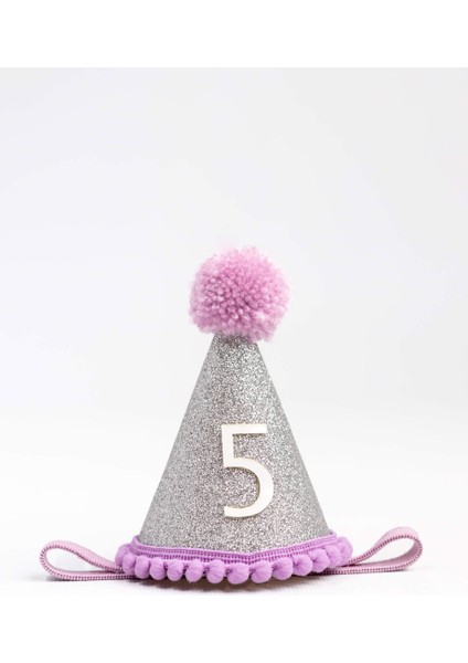 Lila 5 Yaş Ponponlu Huni Doğum Günü Tacı modelleri