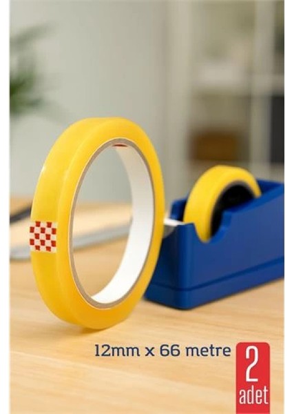 Modacar 2 Li Para Bandı Büyük Makinelere 12MM 66 mt Selobant – Şeffaf Bant | Masa Üstü Dispenser Uyumlu