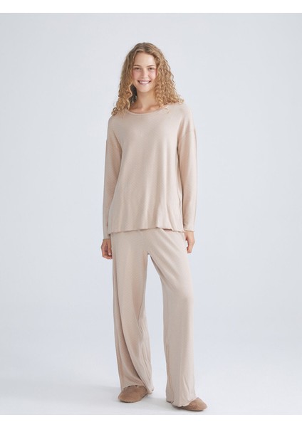 Yeni Sezon Bisiklet Yaka Puantiyeli Kadın Pijama Takımı