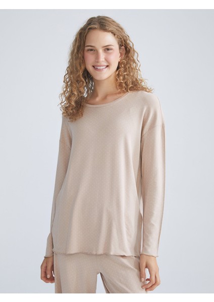 Yeni Sezon Bisiklet Yaka Puantiyeli Kadın Pijama Takımı modelleri