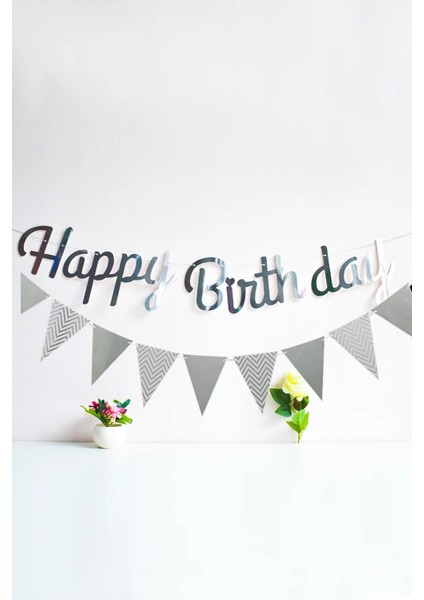 Gümüş Happy Birthday Banner modelleri