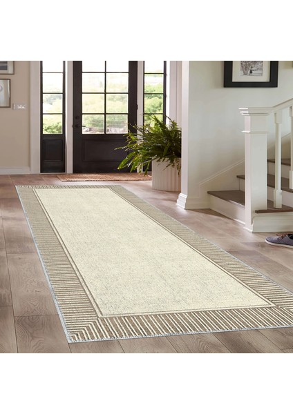 Arenal Çerçeveli Bej Polyester ve Pamuklu Yıkanabilir Kaydırmaz Taban Dijital Baskı Halı fırsatları