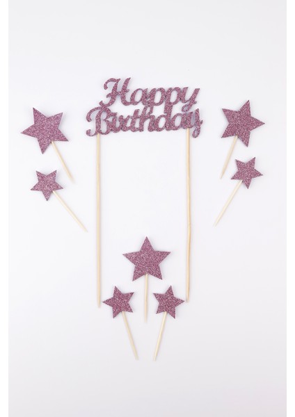 Lila Happy Birthday Yıldız Pasta Süsü