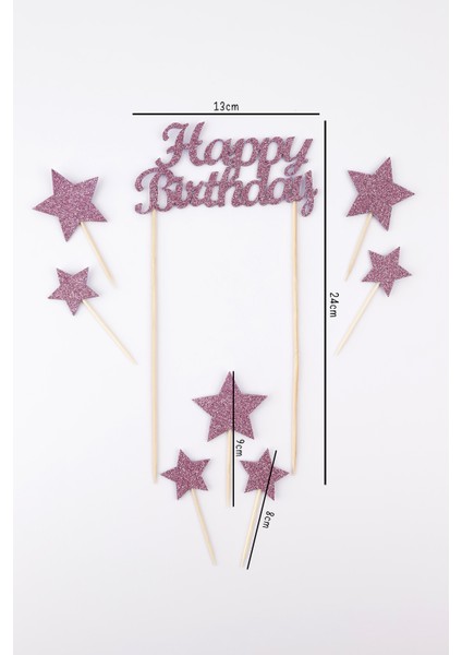 Lila Happy Birthday Yıldız Pasta Süsü