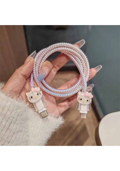 18W/20W Uyumlu Pembe Hello Kitty Şarj Aleti Koruyucu Şarj Kablosu Örme Aparatlı Koruyucu Toparlayıcı fiyatları