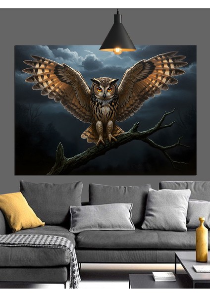 Karanlıkta Süzülen Gece Baykuşu Dekoratif Kanvas - Mdf Ahşap Tablo fiyatları