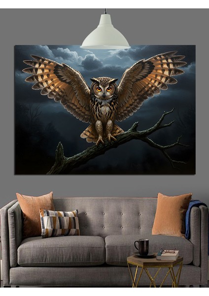 Karanlıkta Süzülen Gece Baykuşu Dekoratif Kanvas - Mdf Ahşap Tablo modelleri