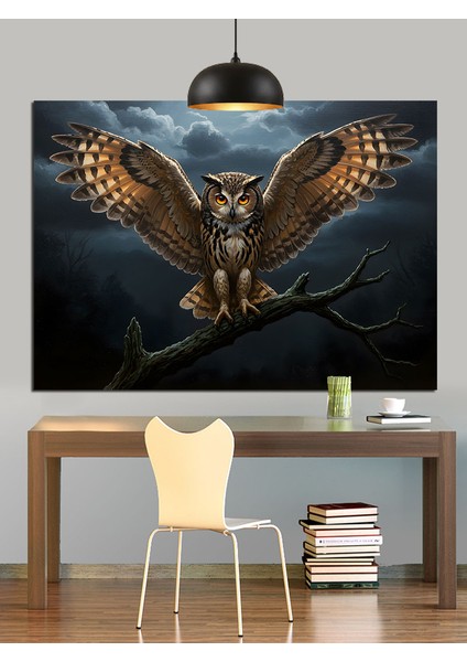 Karanlıkta Süzülen Gece Baykuşu Dekoratif Kanvas - Mdf Ahşap Tablo fırsatları