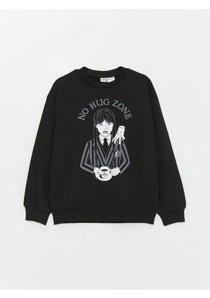 Yeni Sezon Bisiklet Yaka Wednesday Baskılı Uzun Kollu Kız Çocuk Sweatshirt