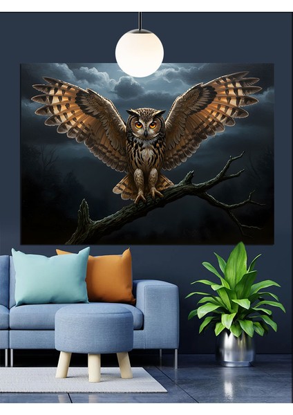 Karanlıkta Süzülen Gece Baykuşu Dekoratif Kanvas - Mdf Ahşap Tablo indirimleri