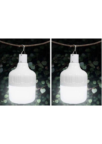 30W USB Şarj Edilebilir Taşınabilir Acil Durum ve Kamp LED Ampul 2 Adet( Beyaz Işık )