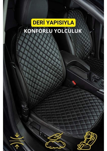 Ergonomik,ortopedik,suni Deri Kapitoneli Lüks Lacasa Oto Koltuk Kılıfı-Minderi (3 Lü Set)Siyah-Yesil