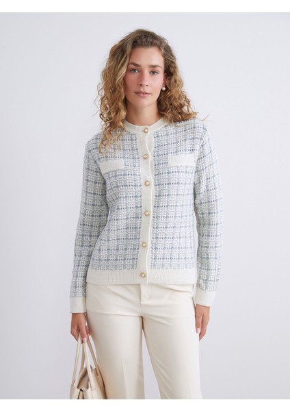 Yeni Sezon Bisiklet Yaka Desenli Kadın Triko Hırka