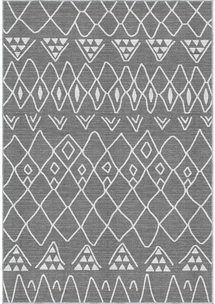 Lesse Geometrik Gri Polyester ve Pamuklu Yıkanabilir Kaydırmaz Taban Dijital Baskı Halı