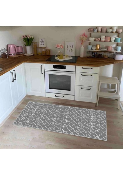 Lesse Geometrik Gri Polyester ve Pamuklu Yıkanabilir Kaydırmaz Taban Dijital Baskı Halı fırsatları
