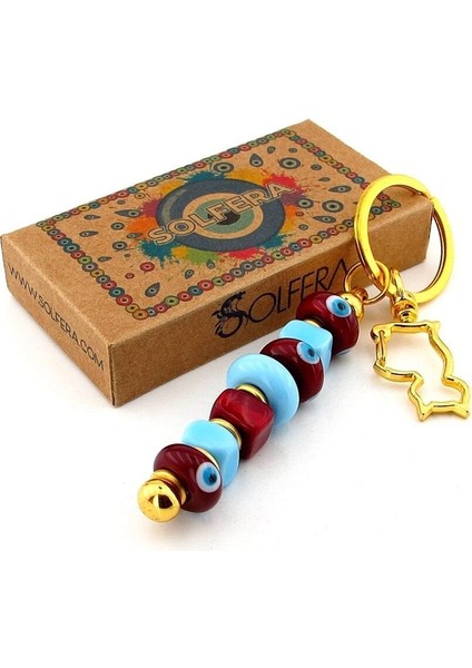 Bordo Mavi Murano Cam Nazar Boncuklu Çanta Süsü Kedi Charm Anahtarlık KY056