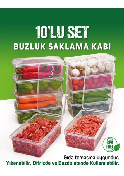 10 Adet 1 Lt. Kendinden Kapaklı Derin Dondurucuya Uygun Saklama Kabı Düzenleyici fırsatları