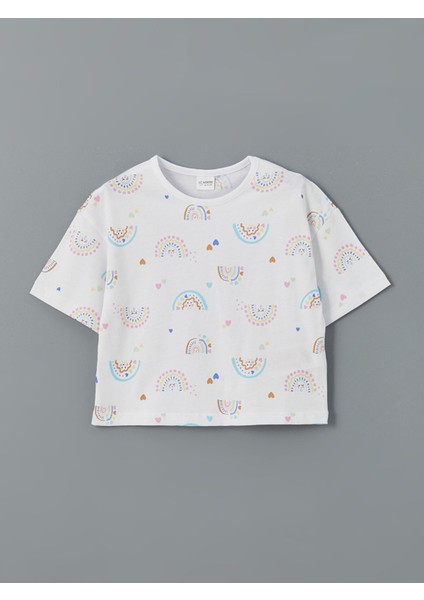 Yeni Sezon Bisiklet Yaka Baskılı Kız Çocuk Pijama Üst