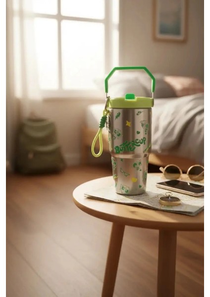 Powerpuff Girls Lisanslı Tutacaklı Paslanmaz Çelik Termos 860 ml - Buttercup