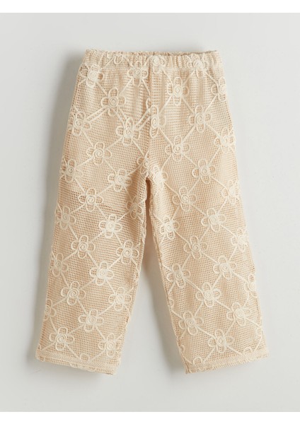 Yeni Sezon Beli Lastikli Çiçekli Kız Çocuk Dantel Pantolon