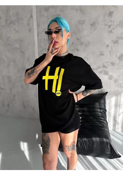 Unisex Nakış Işlemeli T-Shirt - Siyah modelleri