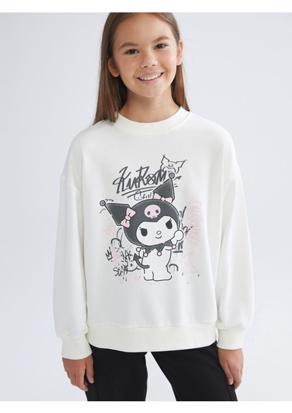 Yeni Sezon Bisiklet Yaka Kuromi Baskılı Kız Çocuk Sweatshirt