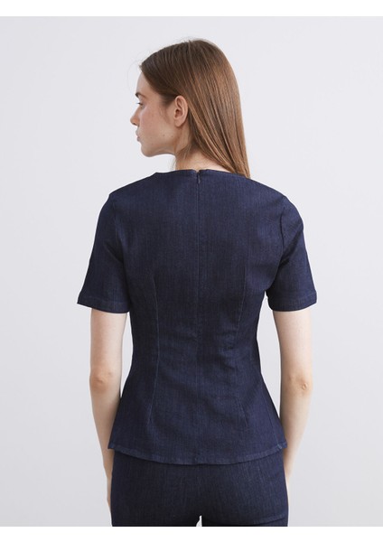 Yeni Sezon Bisiklet Yaka Peplum Jean Bluz fırsatları