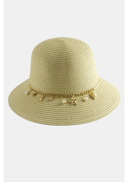 Depomix Deniz Kabuğu Zincirli Hasır Şapka-Açık Pembe