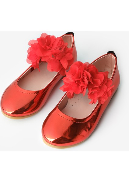 Kırmızı Tül Çiçekli Kız Çocuk Ayakkabı