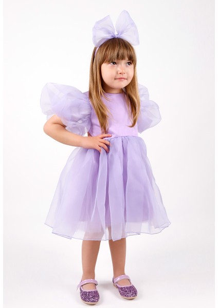 Lila Taçlı Organze Kız Çocuk Parti Elbisesi - Carlene