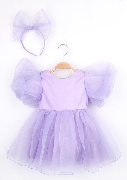 Lila Taçlı Organze Kız Çocuk Parti Elbisesi - Carlene