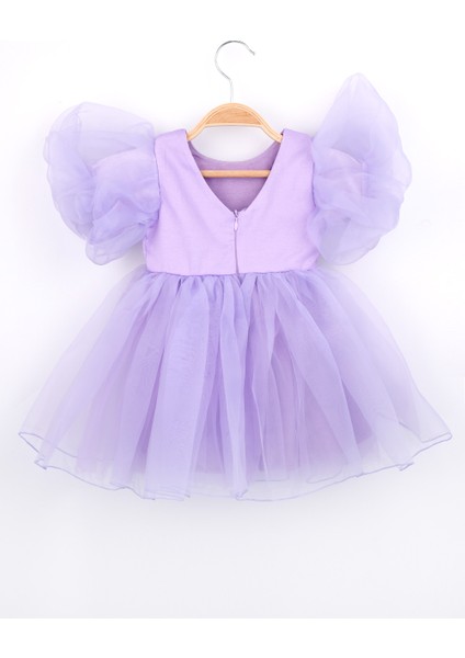 Lila Taçlı Organze Kız Çocuk Parti Elbisesi - Carlene