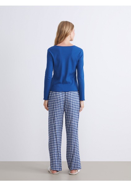 Yeni Sezon Bisiklet Yaka Baskılı Kadın Pijama Takımı fırsatları