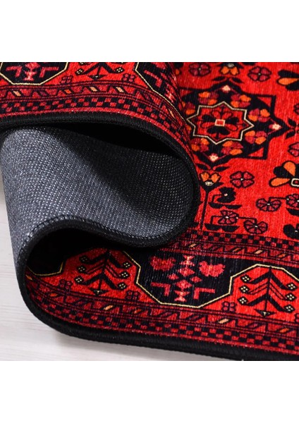 Siano Çerçeveli Kırmızı Polyester ve Pamuklu Kaydırmaz Tabanlı Dijital Baskı Halı fırsatları