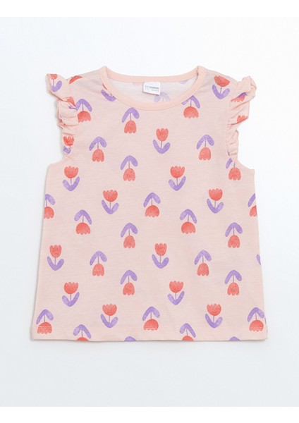 Yeni Sezon Bisiklet Yaka Çiçekli Kız Çocuk Pijama Üst