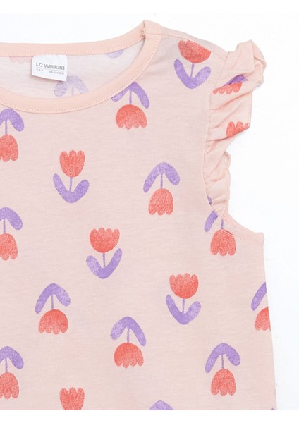 Yeni Sezon Bisiklet Yaka Çiçekli Kız Çocuk Pijama Üst modelleri