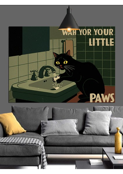 Duvar Yazılı Paws Kelimesi ve Kedi Dekoratif Kanvas - Mdf Ahşap Tablo fırsatları
