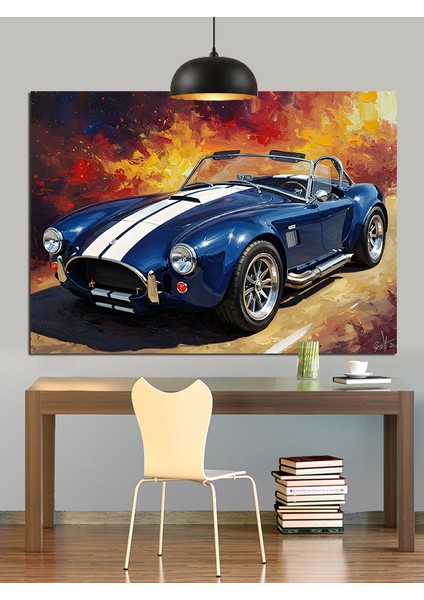 Mavi Klasik Cabrio Spor Araba Dekoratif Kanvas - Mdf Ahşap Tablo