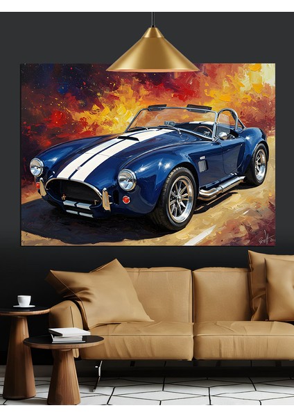 Mavi Klasik Cabrio Spor Araba Dekoratif Kanvas - Mdf Ahşap Tablo modelleri