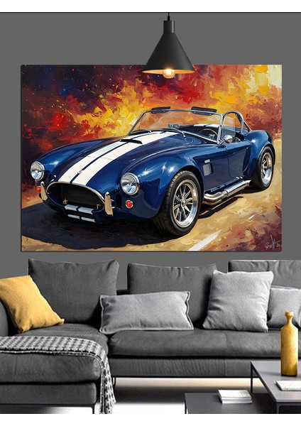 Mavi Klasik Cabrio Spor Araba Dekoratif Kanvas - Mdf Ahşap Tablo fırsatları