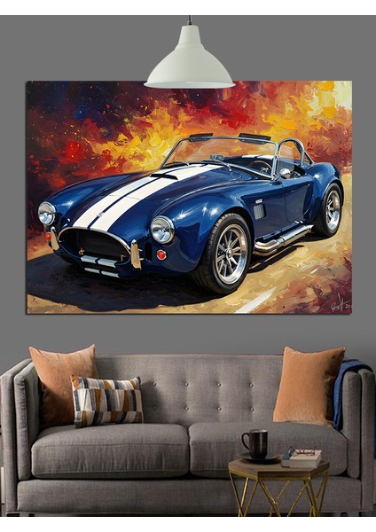 Mavi Klasik Cabrio Spor Araba Dekoratif Kanvas - Mdf Ahşap Tablo indirimleri