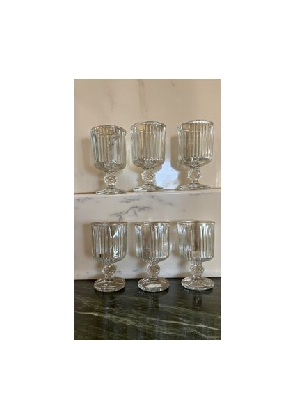 6' Lı Çizgili Ayaklı Kristal Cam Kahve Yanı Su Bardağı 95ML