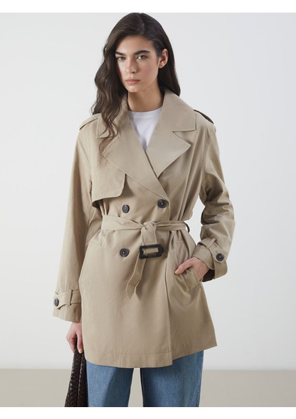 Yeni Sezon Kruvaze Yaka Kadın Trençkot